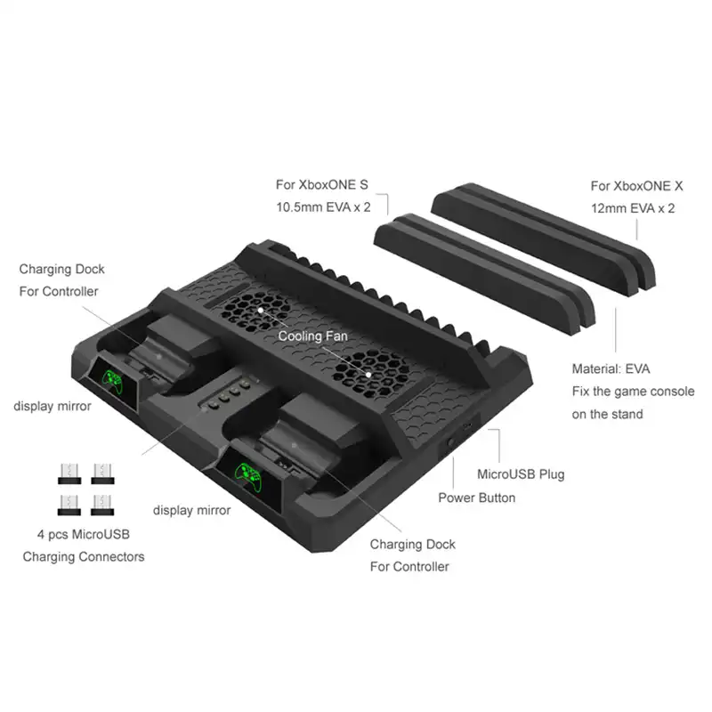 DOBE Charging Dock For Xbox One/S/X/Elite Fan Cooler Multifunctional Vertical Cooling Stand Charger Console LED Indicators.