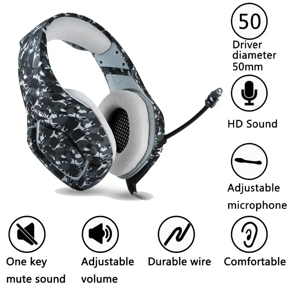 ONIKUMA K1 Casque Camouflage PS4 Headset with Mic Stereo Gaming Headphones for New Xbox One Cell Phone PC Laptop